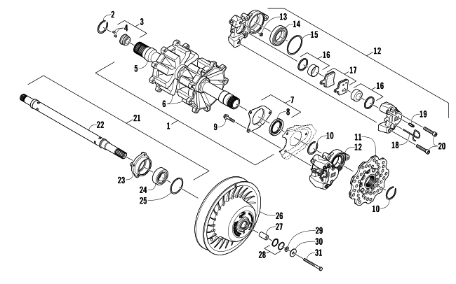 DRIVE TRAIN SHAFTS AND BRAKE ASSEMBLIES