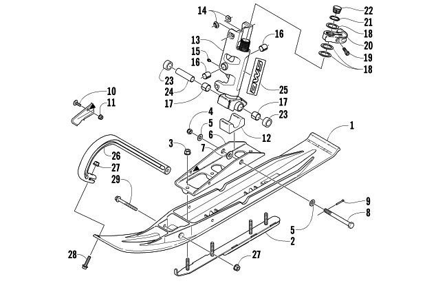 SKI AND SPINDLE ASSEMBLY