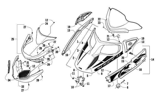 HOOD, WINDSHIELD, AND FRONT BUMPER ASSEMBLY