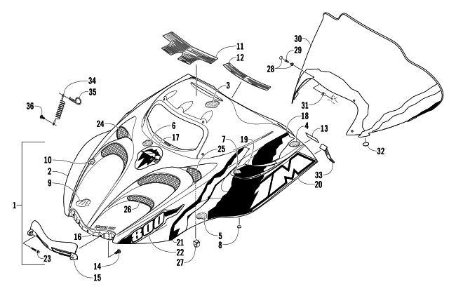 HOOD AND WINDSHIELD ASSEMBLY