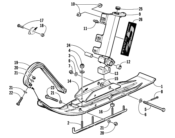 SKI AND SPINDLE ASSEMBLY