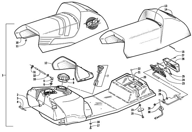 GAS TANK, SEAT, AND TAILLIGHT ASSEMBLY