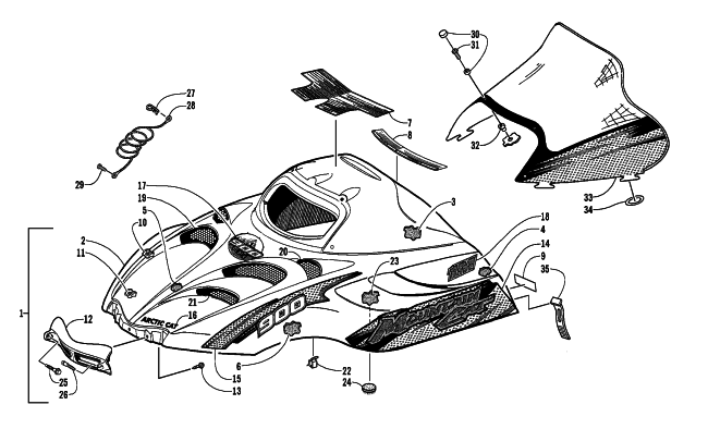 HOOD AND WINDSHIELD ASSEMBLY