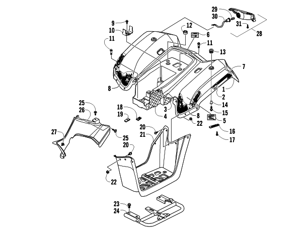 REAR BODY PANEL AND TAILLIGHT ASSEMBLIES