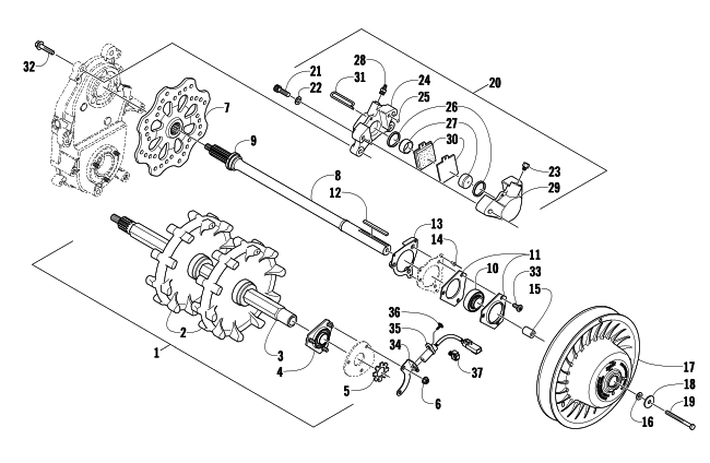 DRIVE TRAIN SHAFT AND BRAKE ASSEMBLIES