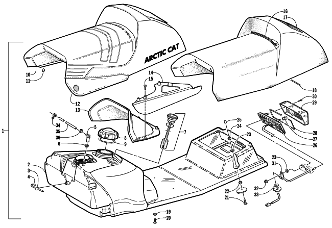 GAS TANK, SEAT, AND TAILLIGHT ASSEMBLY