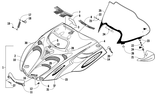 HOOD AND WINDSHIELD ASSEMBLY