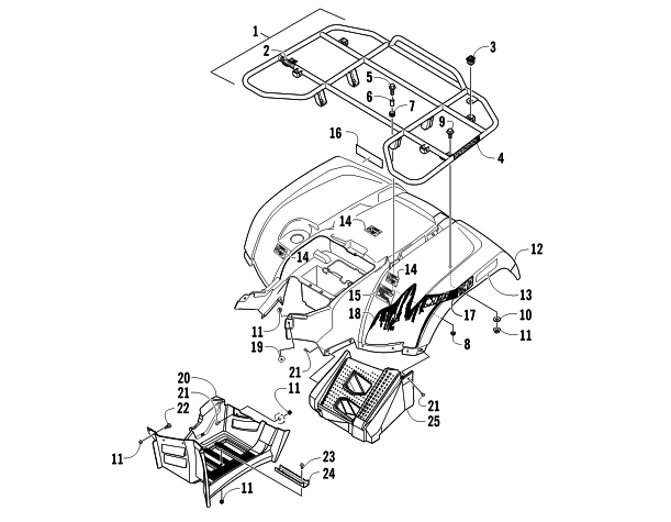 REAR RACK, BODY PANEL, AND FOOTWELL ASSEMBLIES