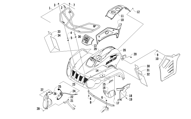 FRONT BODY, RACK, AND HEADLIGHT ASSEMBLY