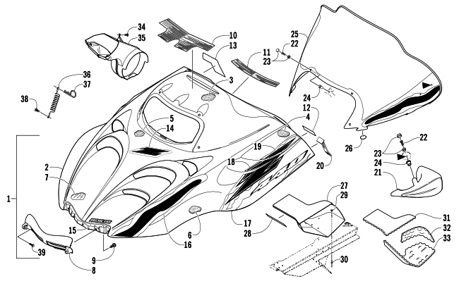 HOOD AND WINDSHIELD ASSEMBLY