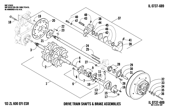 DRIVE TRAIN SHAFTS AND BRAKE ASSEMBLIES