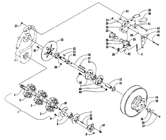 DRIVE TRAIN SHAFTS AND BRAKE ASSEMBLIES