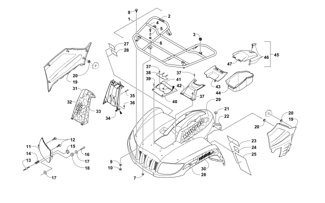 FRONT RACK, BODY PANEL, AND HEADLIGHT ASSEMBLIES