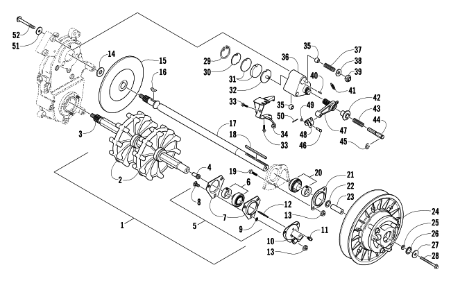 DRIVE TRAIN SHAFTS AND BRAKE ASSEMBLIES