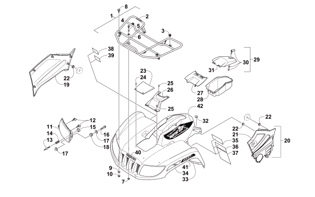 FRONT RACK, BODY PANEL, AND HEADLIGHT ASSEMBLIES