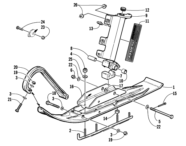 SKI AND SPINDLE ASSEMBLY