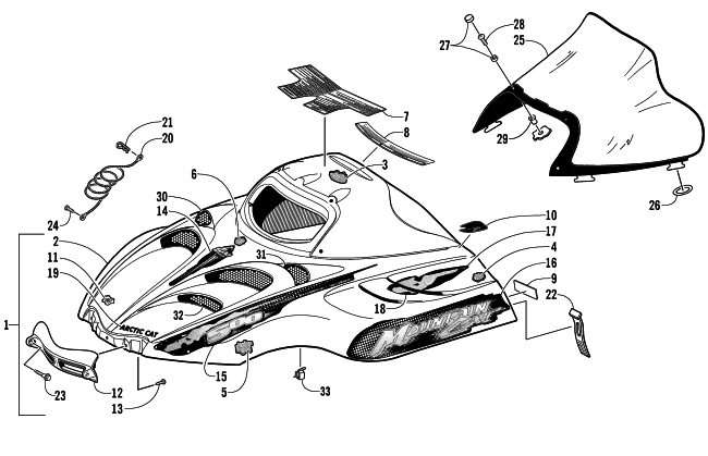 HOOD AND WINDSHIELD ASSEMBLY