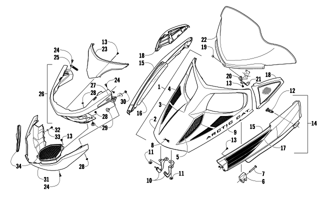 HOOD, WINDSHIELD, AND FRONT BUMPER ASSEMBLY