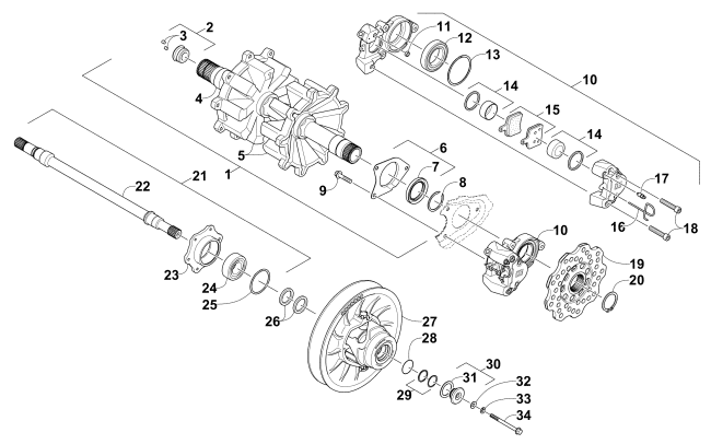 DRIVE TRAIN SHAFTS AND BRAKE ASSEMBLIES