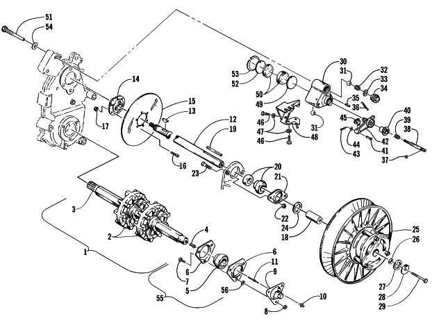 DRIVE TRAIN SHAFTS AND BRAKE ASSEMBLIES