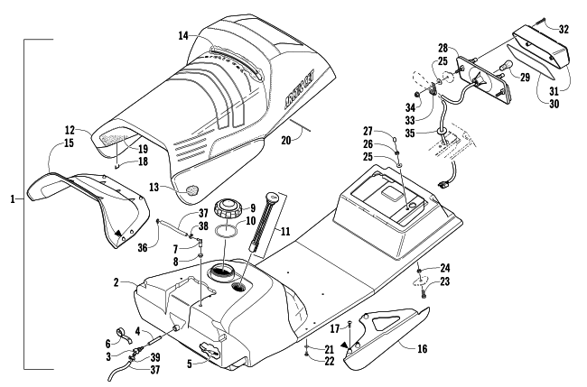 GAS TANK, SEAT, AND TAILLIGHT ASSEMBLY