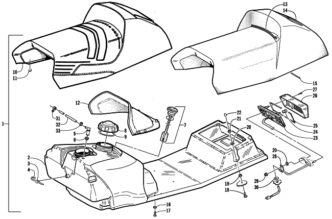 GAS TANK, SEAT, AND TAILLIGHT ASSEMBLY