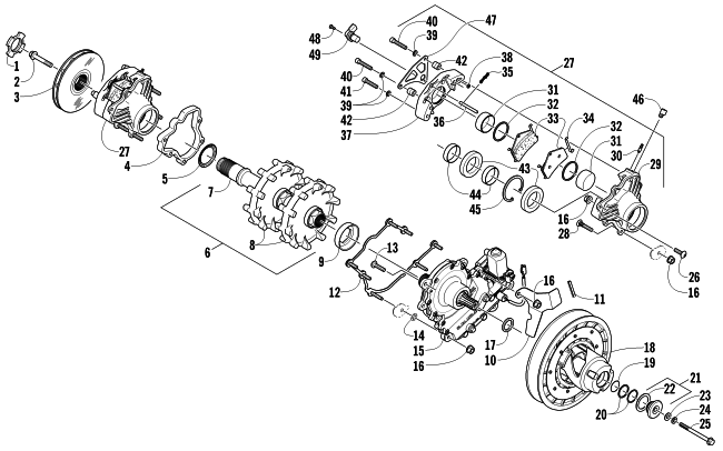 DRIVE TRAIN SHAFT AND BRAKE ASSEMBLIES