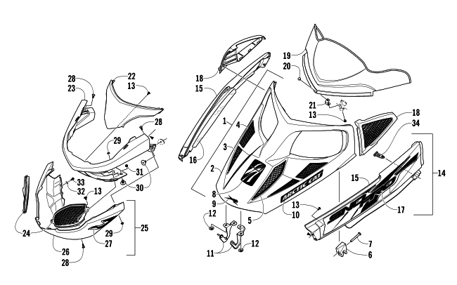 HOOD, WINDSHIELD, AND FRONT BUMPER ASSEMBLY