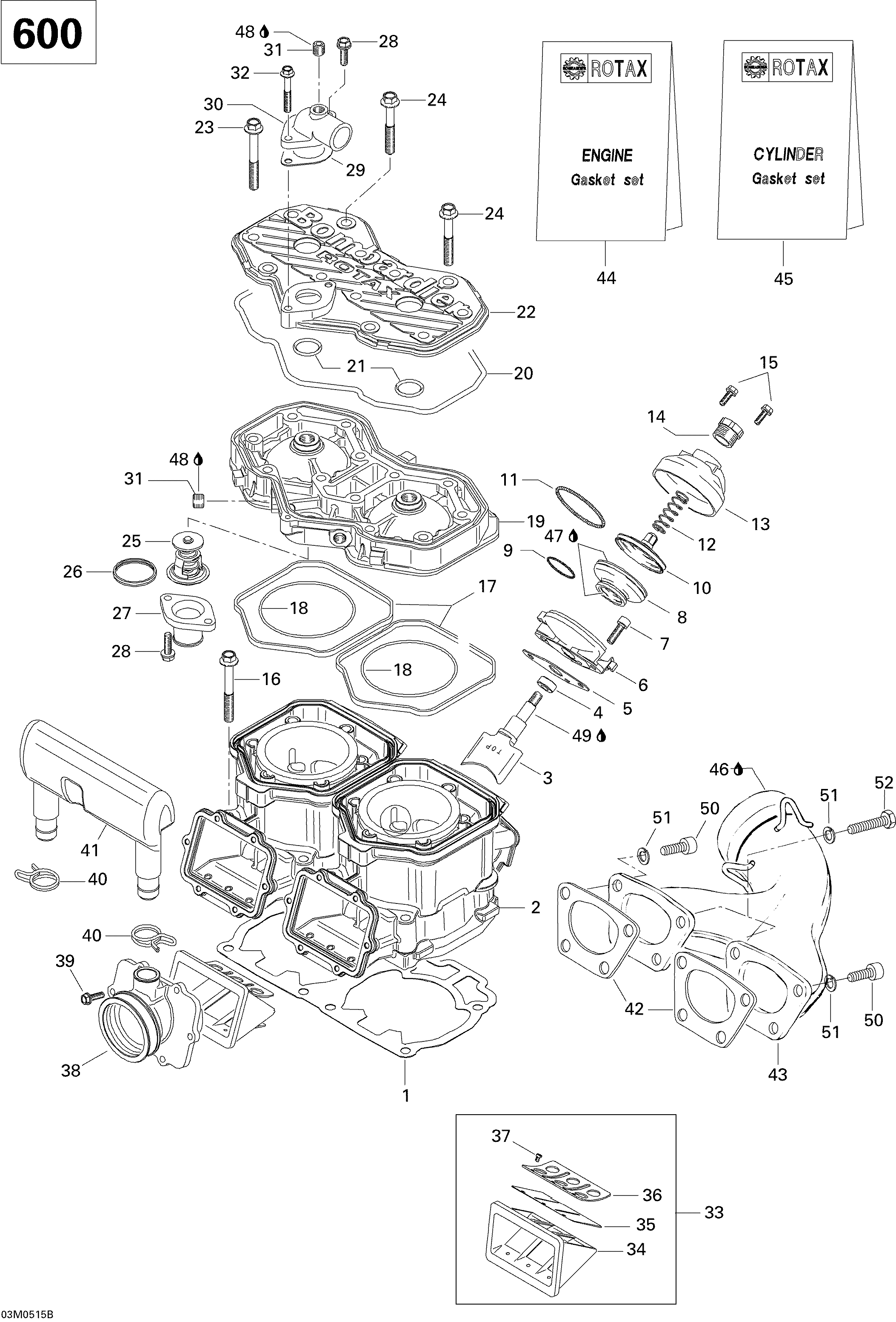 Cylinder, Exhaust Manifold And Reed Valve 600