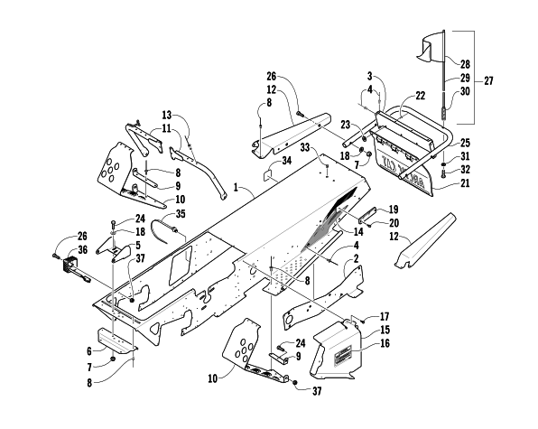 CHASSIS, FOOTREST, AND REAR BUMPER ASSEMBLY