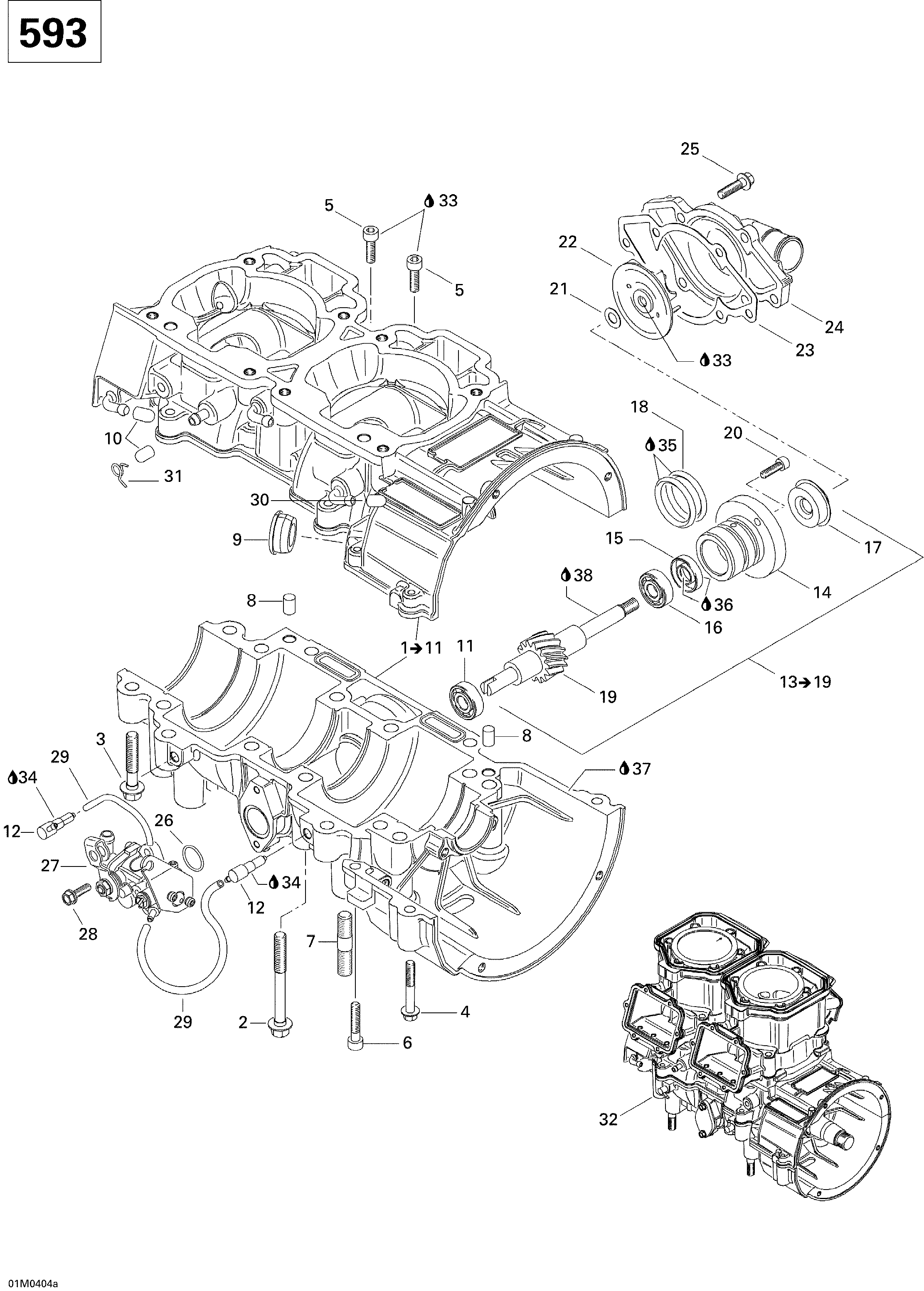 Crankcase, Water Pump And Oil Pump (593)