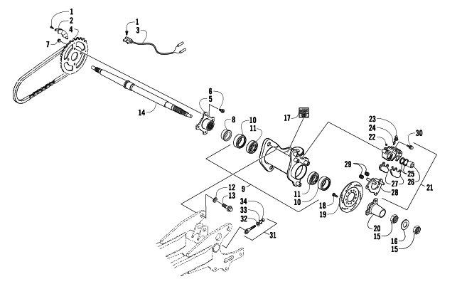 REAR AXLE AND BRAKE ASSEMBLY