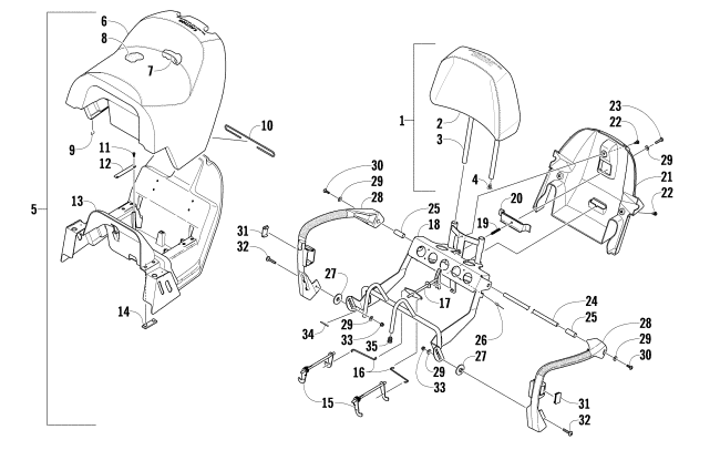 PASSENGER SEAT AND BACKREST ASSEMBLY