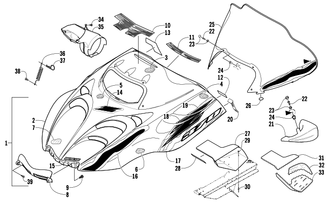 HOOD AND WINDSHIELD ASSEMBLY