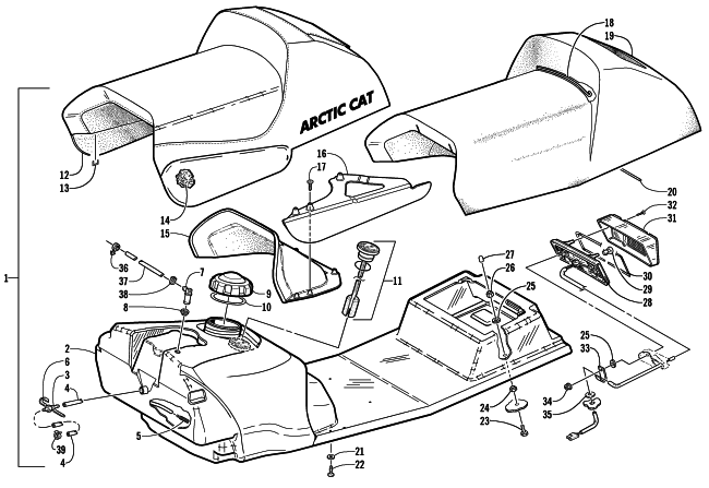 GAS TANK, SEAT, AND TAILLIGHT ASSEMBLY