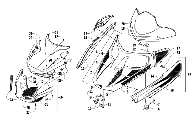 HOOD, WINDSHIELD, AND FRONT BUMPER ASSEMBLY