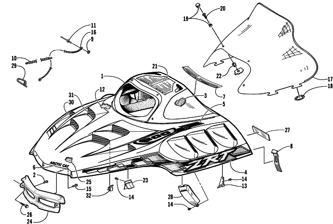 HOOD AND WINDSHIELD ASSEMBLY