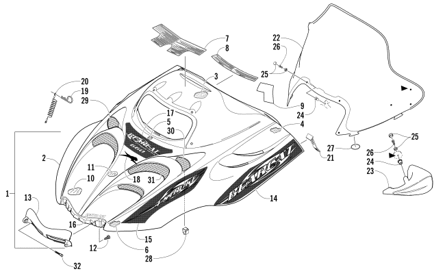 HOOD AND WINDSHIELD ASSEMBLY