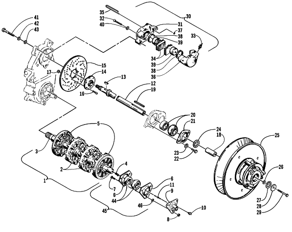 DRIVE TRAIN SHAFTS AND BRAKE ASSEMBLIES