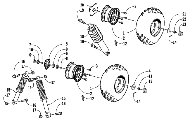 WHEEL, TIRE, AND SUSPENSION ASSEMBLY