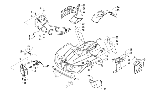 FRONT BODY, RACK, AND HEADLIGHT ASSEMBLY