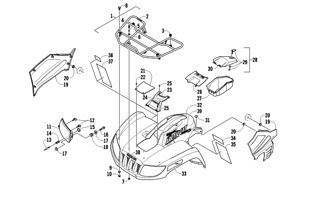 FRONT RACK, BODY PANEL, AND HEADLIGHT ASSEMBLIES