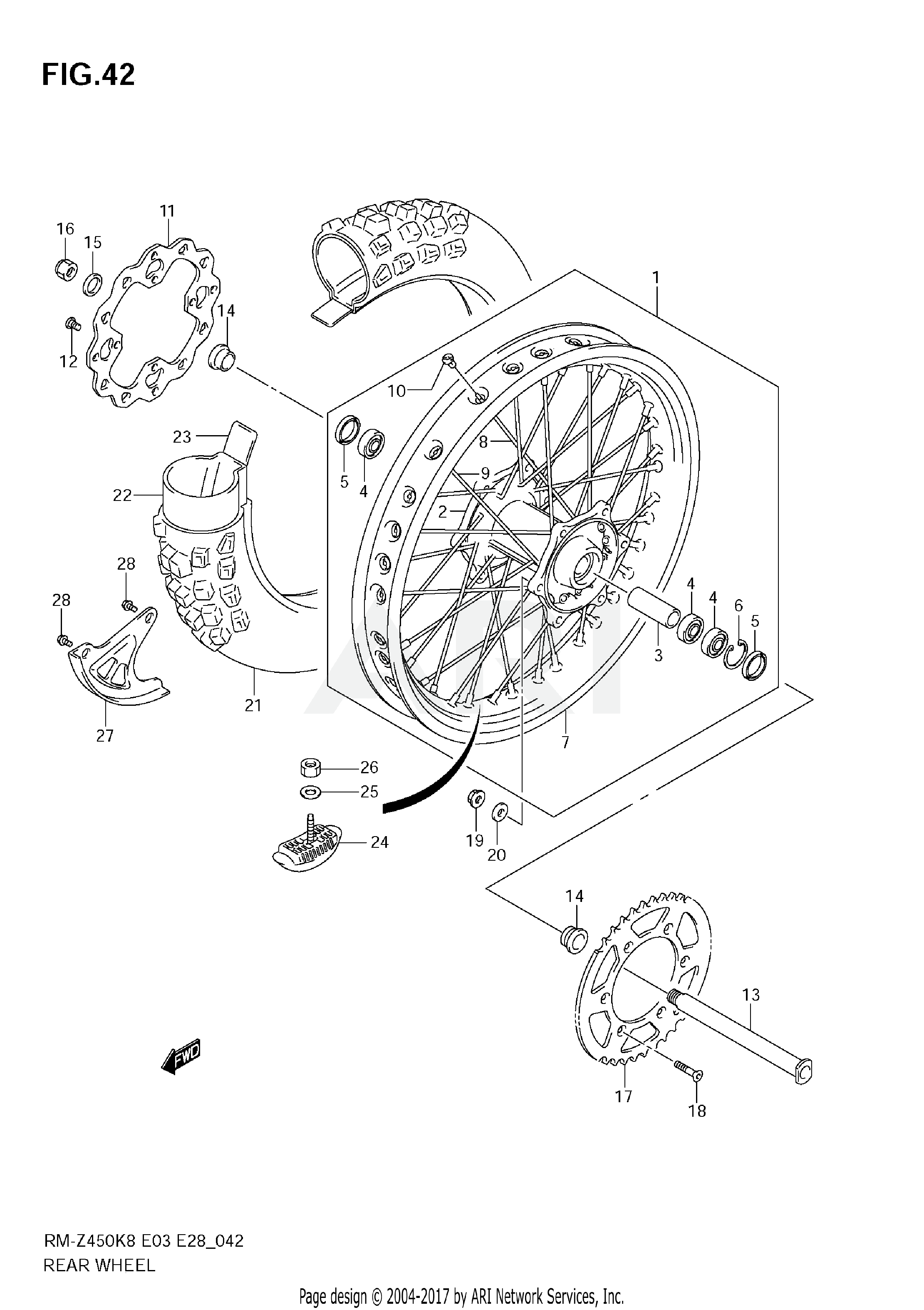 REAR WHEEL (RM-Z450 K8/K9/L0)