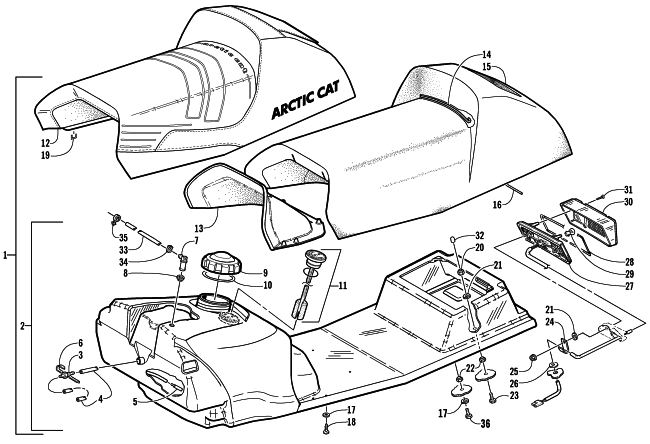 GAS TANK, SEAT, AND TAILLIGHT ASSEMBLY