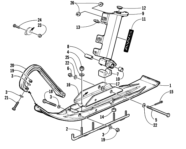 SKI AND SPINDLE ASSEMBLY
