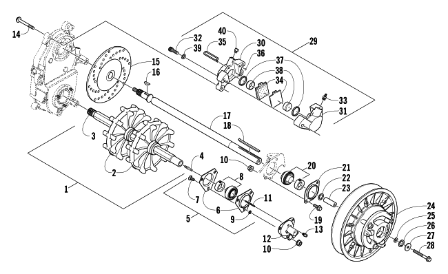 DRIVE TRAIN SHAFTS AND BRAKE ASSEMBLIES