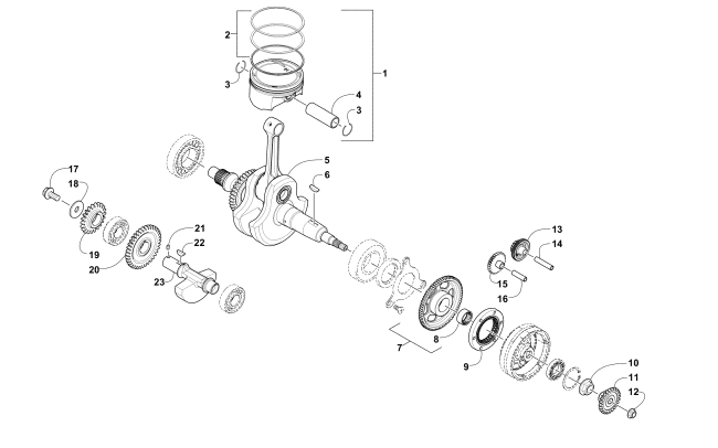 CRANKSHAFT, BALANCER, STARTER GEAR, AND PISTON ASSEMBLIES