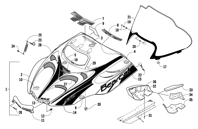 HOOD AND WINDSHIELD ASSEMBLY