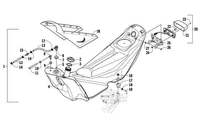 GAS TANK AND TAILLIGHT ASSEMBLY