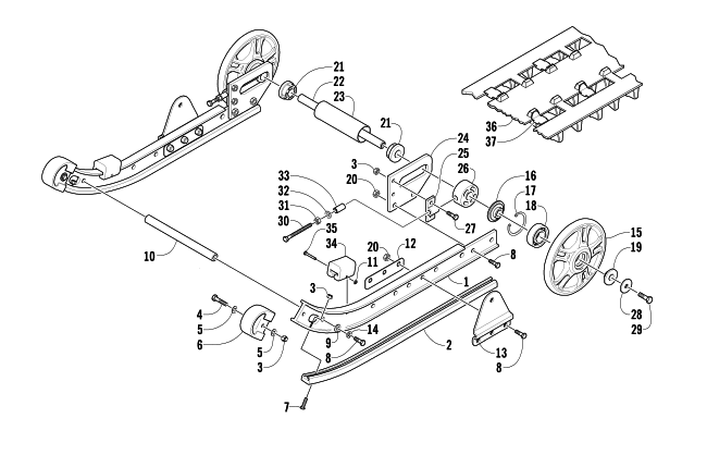 SLIDE RAIL, IDLER WHEELS, AND TRACK ASSEMBLY